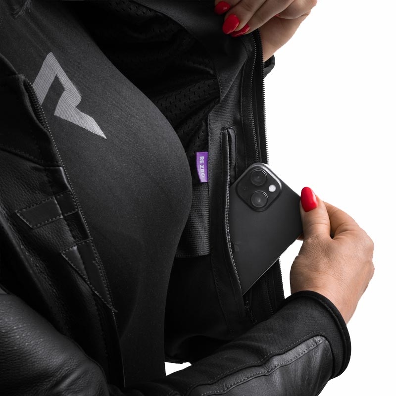 Blouson de moto en cuir pour femme Rebelhorn Diva ST noir