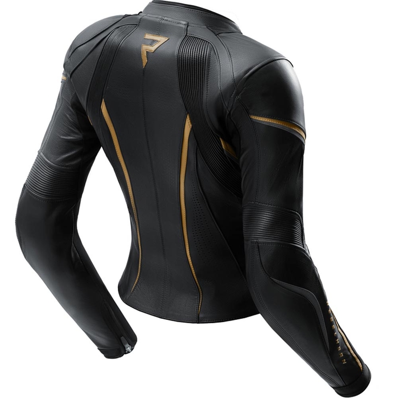 Blouson de moto en cuir pour femme Rebelhorn Diva ST noir et or