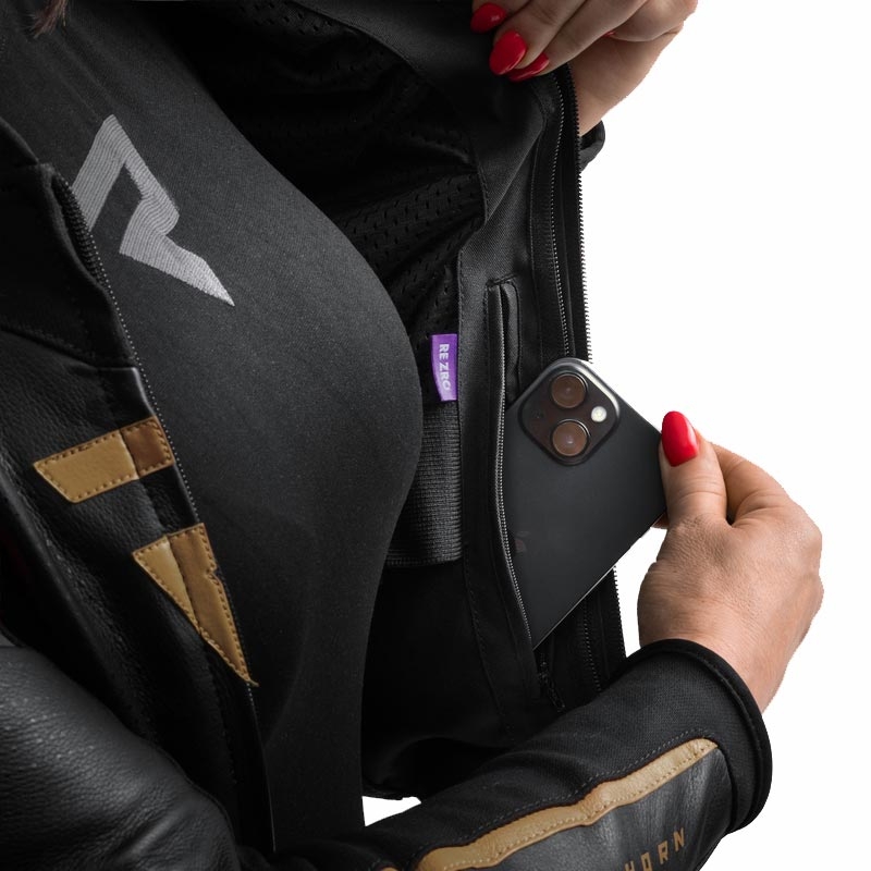 Blouson de moto en cuir pour femme Rebelhorn Diva ST noir et or