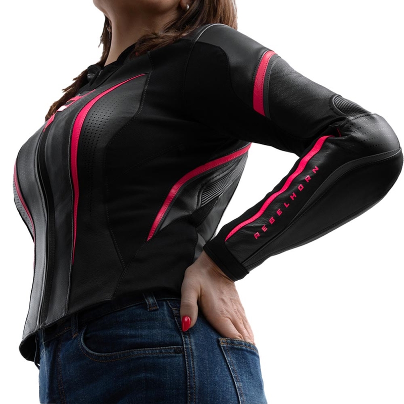 Veste de moto en cuir pour femme Rebelhorn Diva ST noir et rose
