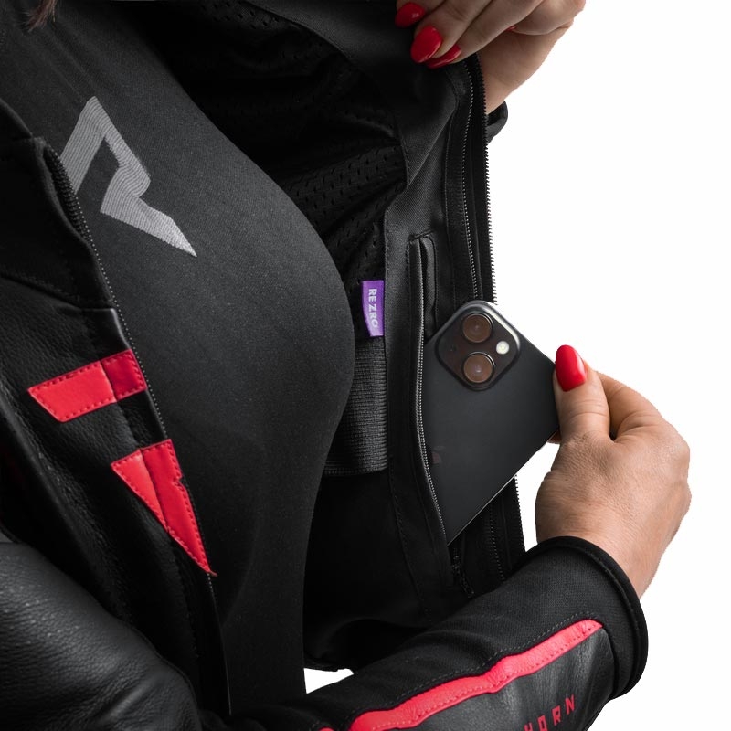 Veste de moto en cuir pour femme Rebelhorn Diva ST noir et rose