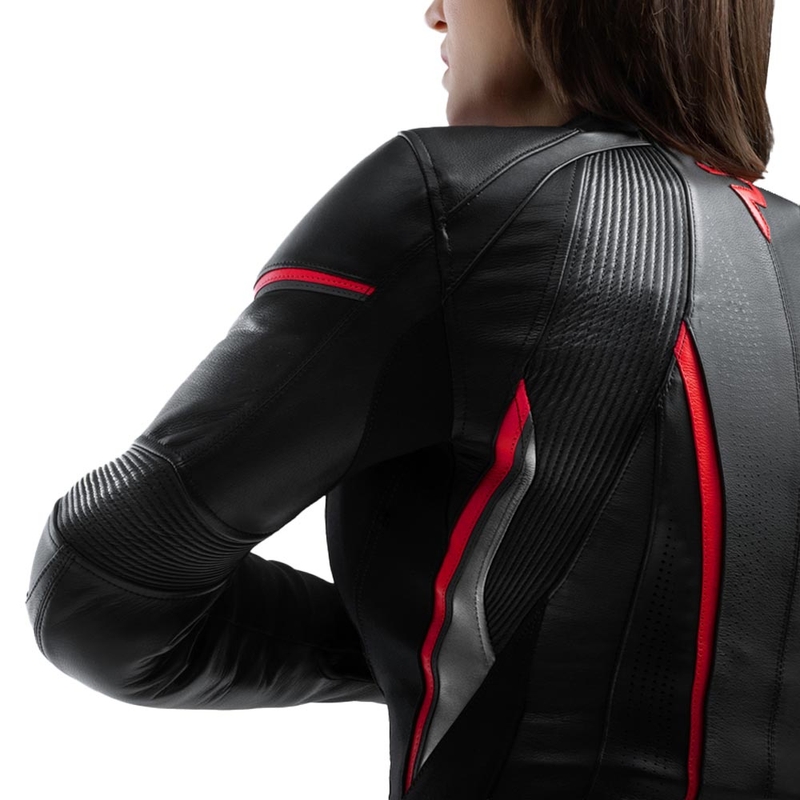 Blouson de moto en cuir pour femme Rebelhorn Diva ST noir-rouge-blanc