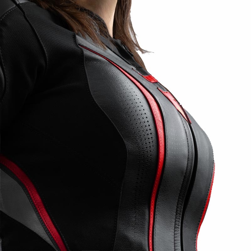 Blouson de moto en cuir pour femme Rebelhorn Diva ST noir-rouge-blanc