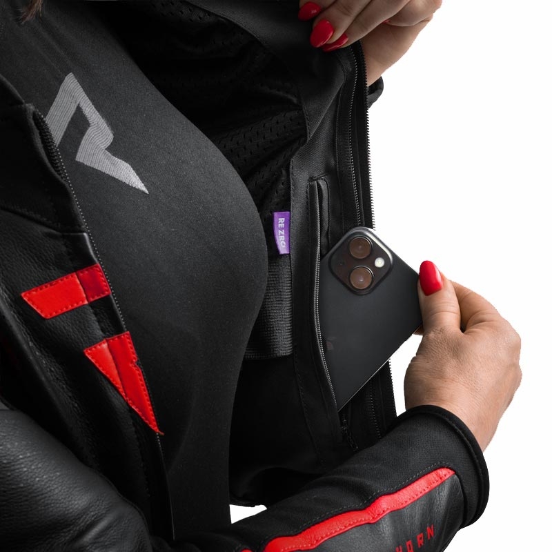 Blouson de moto en cuir pour femme Rebelhorn Diva ST noir-rouge-blanc