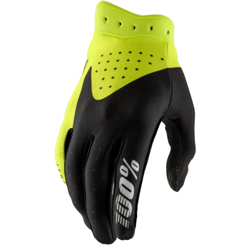 Gants de motocross 100% iTrack noir et jaune fluo