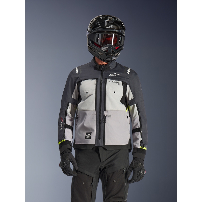 Blouson de moto Alpinestars Cusco Drystar gris clair-bleu clair-bleu foncé