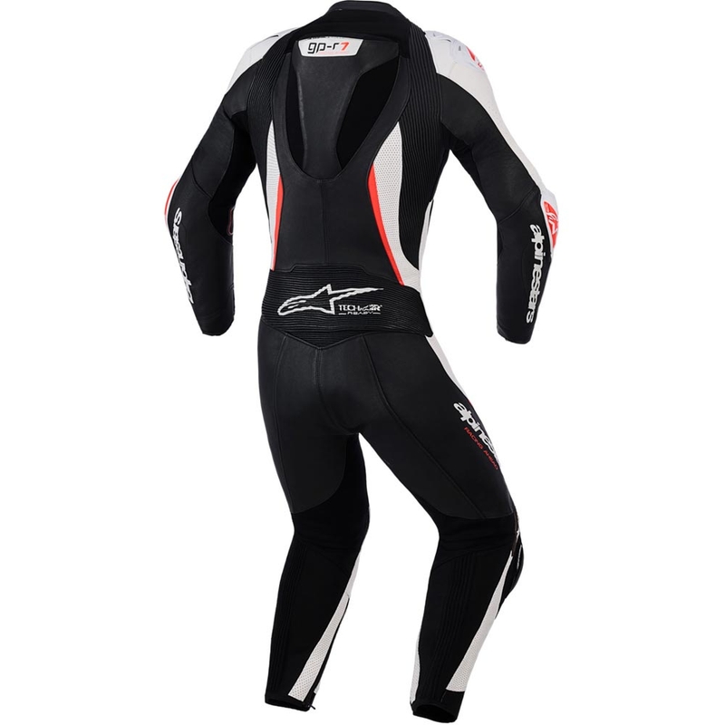 Combinaison moto deux pièces en cuir Alpinestars Stella GP-R7 pour femme, noir, blanc et rouge fluo