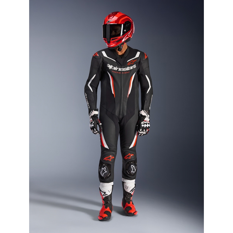 Combinaison de moto Alpinestars GP FORCE V2 une pièce noir-blanc-rouge fluo