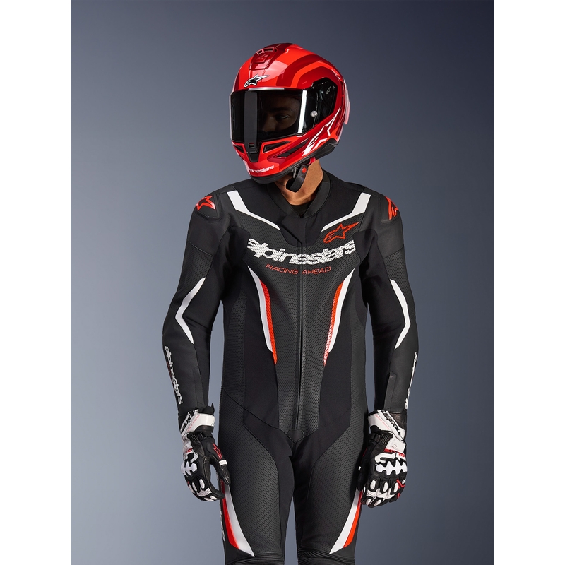 Combinaison de moto Alpinestars GP FORCE V2 une pièce noir-blanc-rouge fluo