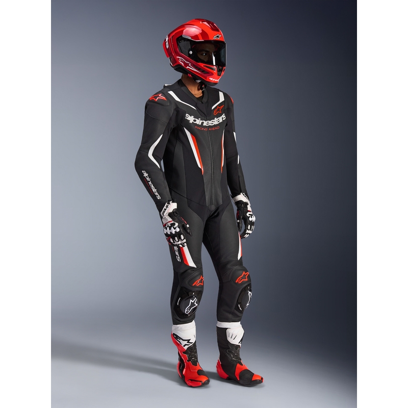 Combinaison de moto Alpinestars GP FORCE V2 une pièce noir-blanc-rouge fluo