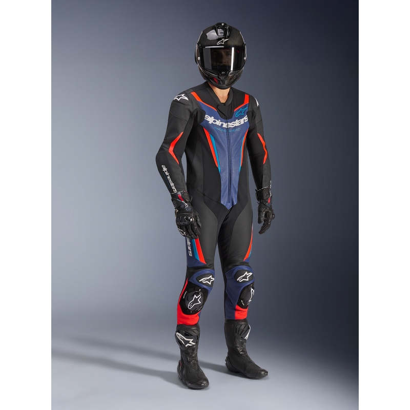 Combinaison de moto Alpinestars GP FORCE V2 une pièce noir-bleu-rouge fluo-