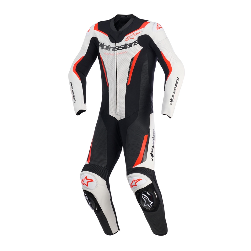 Combinaison de moto Alpinestars GP FORCE V2 une pièce blanche-noire-rouge fluo