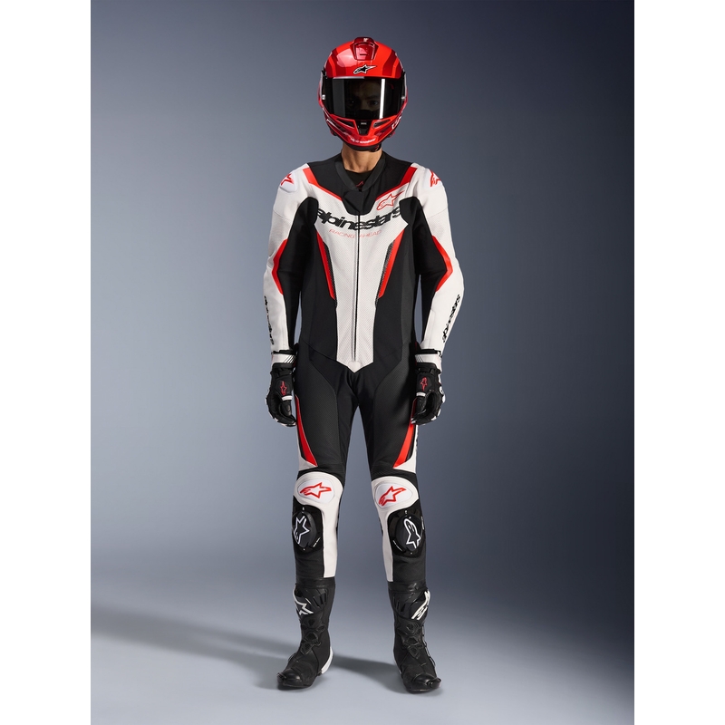 Combinaison de moto Alpinestars GP FORCE V2 une pièce blanche-noire-rouge fluo