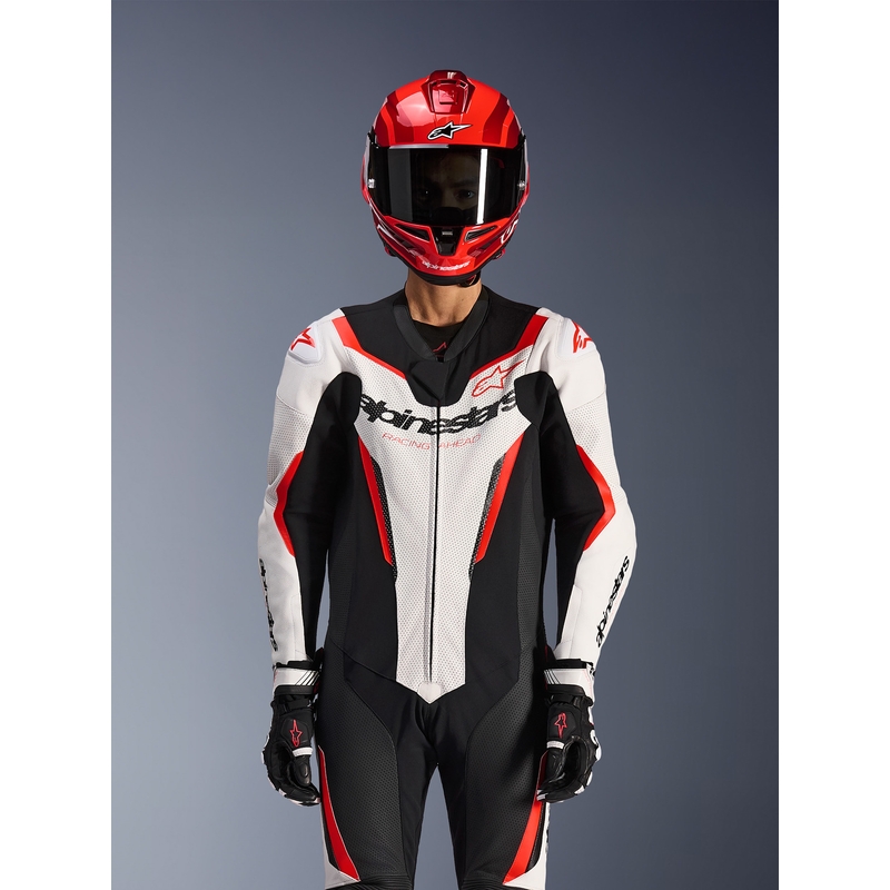 Combinaison de moto Alpinestars GP FORCE V2 une pièce blanche-noire-rouge fluo