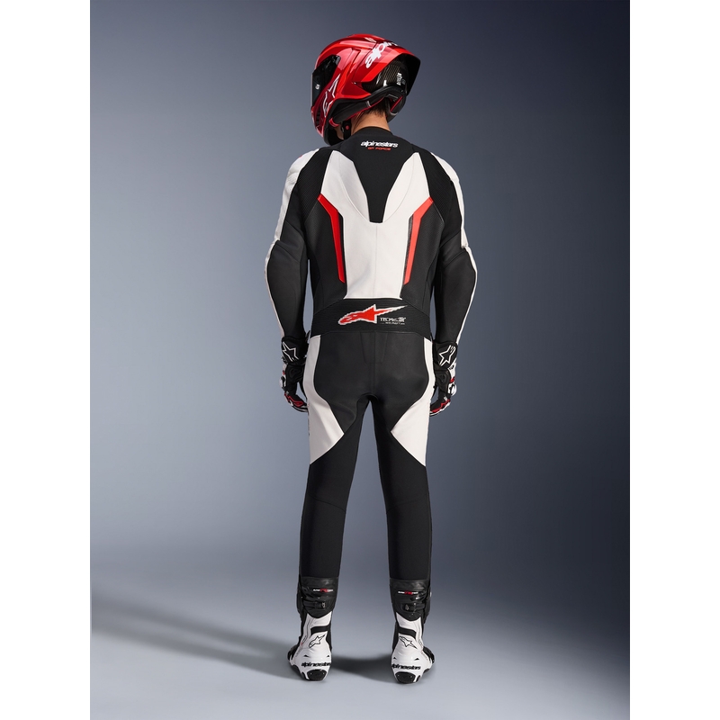 Combinaison de moto Alpinestars GP FORCE V2 une pièce blanche-noire-rouge fluo
