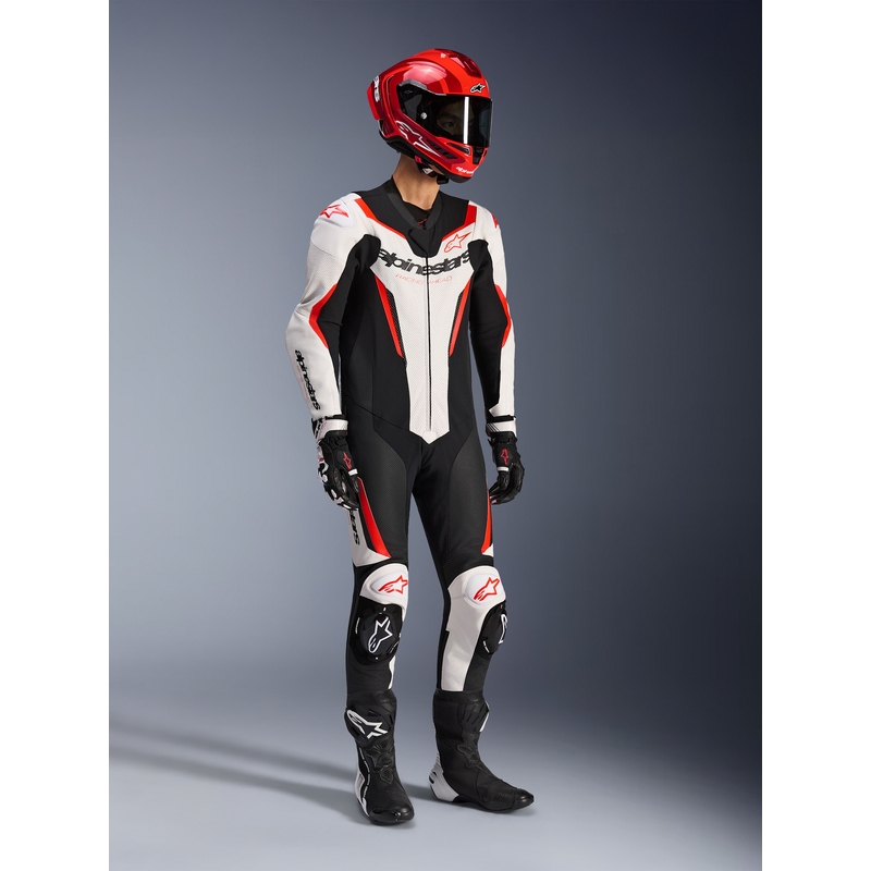 Combinaison de moto Alpinestars GP FORCE V2 une pièce blanche-noire-rouge fluo