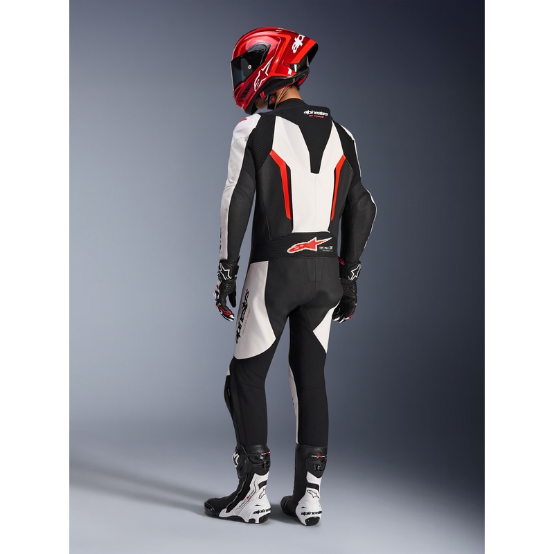 Combinaison de moto Alpinestars GP FORCE V2 une pièce blanche-noire-rouge fluo