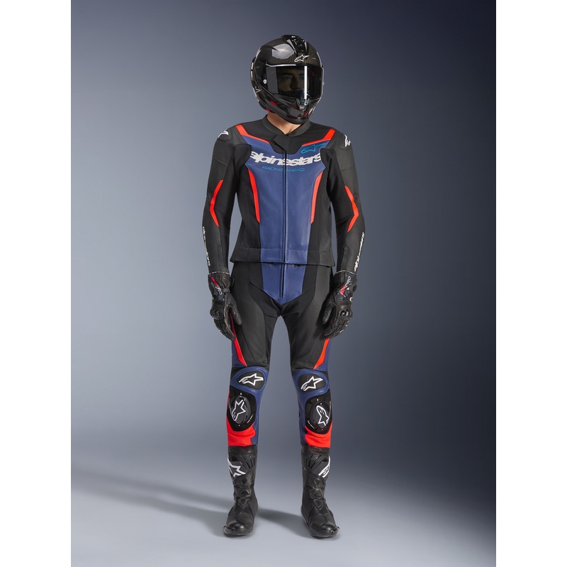 Combinaison moto Alpinestars GP Force V2 deux pièces noir-bleu-rouge fluo