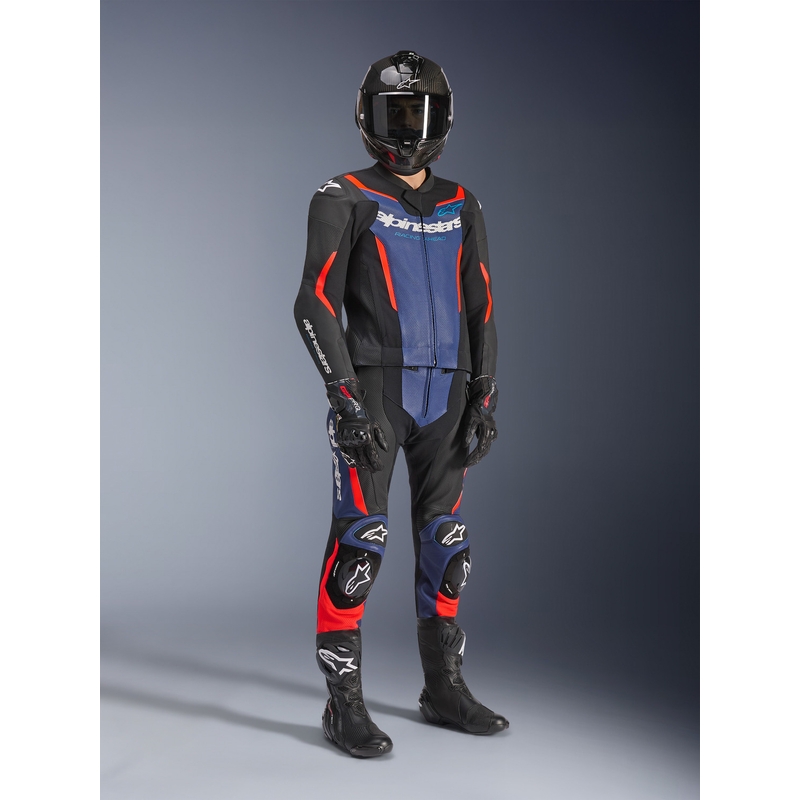 Combinaison moto Alpinestars GP Force V2 deux pièces noir-bleu-rouge fluo