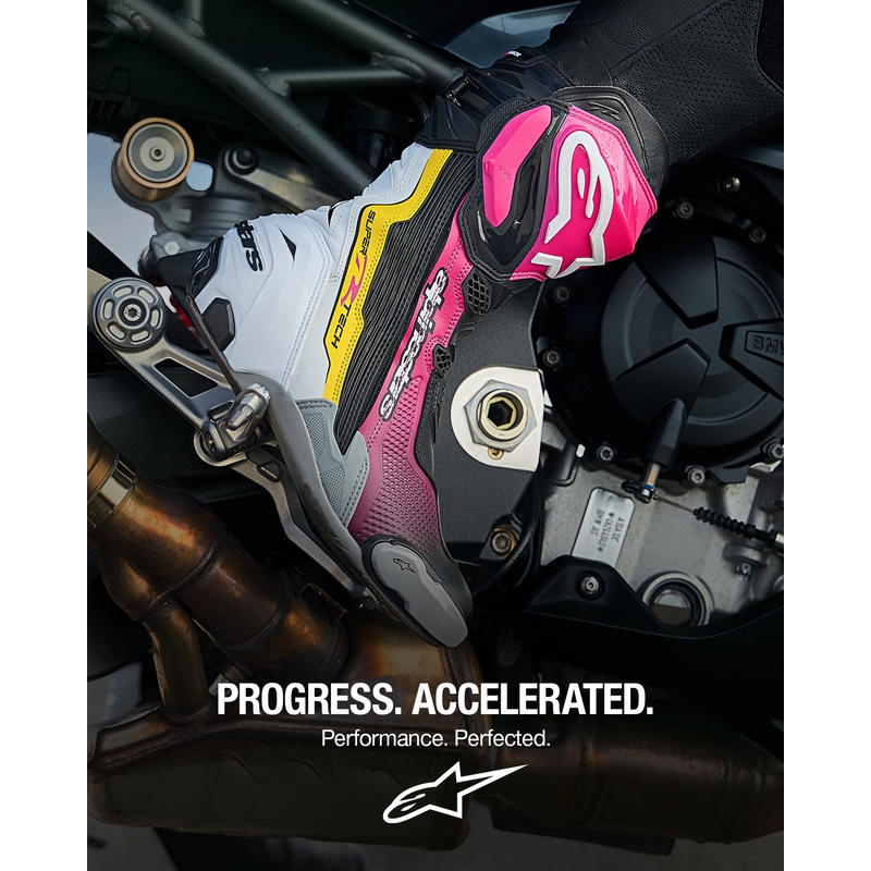 Bottes de moto Alpinestars Supertech R noir-blanc-rose-jaune