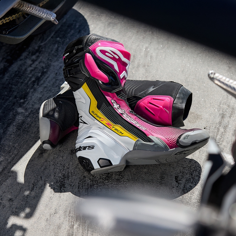 Bottes de moto Alpinestars Supertech R noir-blanc-rose-jaune
