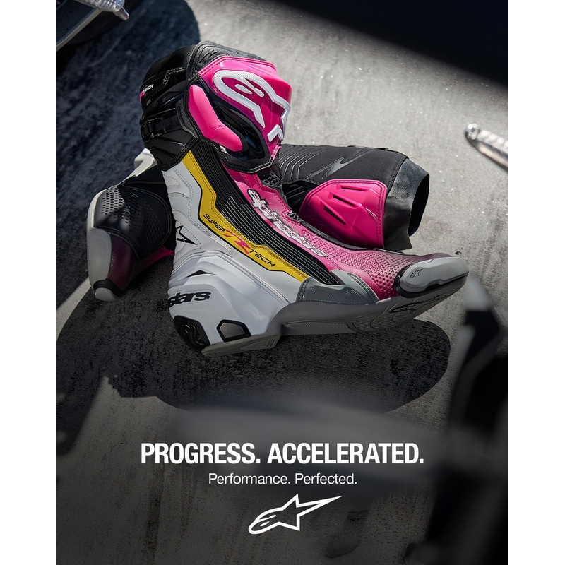 Bottes de moto Alpinestars Supertech R noir-blanc-rose-jaune