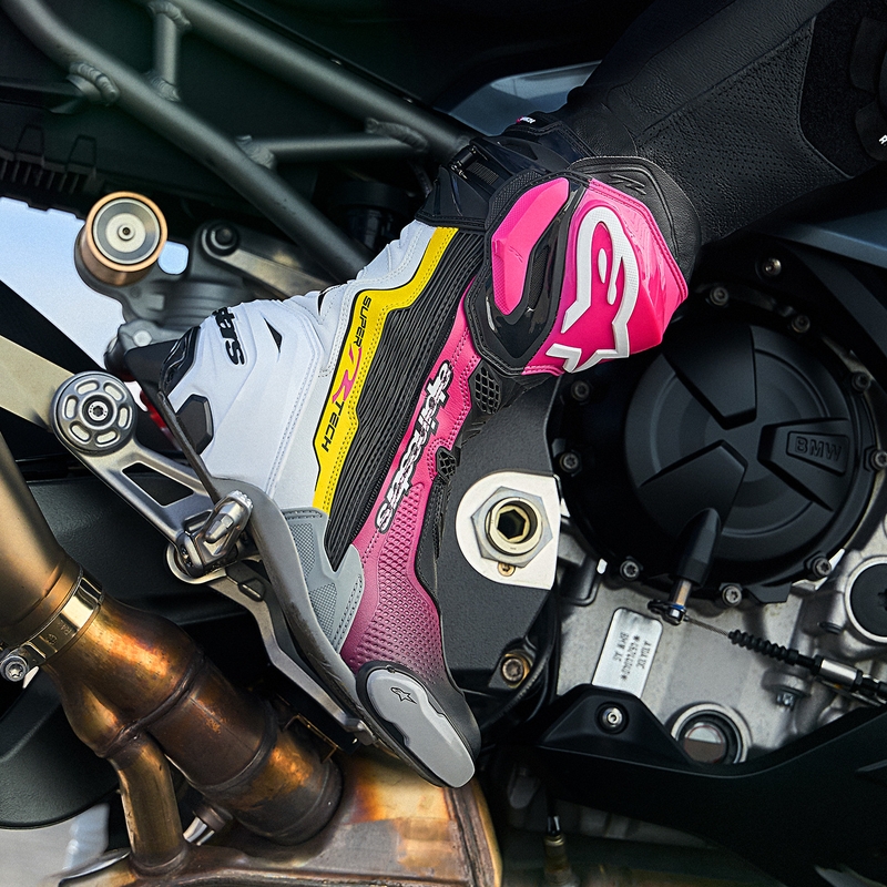 Bottes de moto Alpinestars Supertech R noir-blanc-rose-jaune