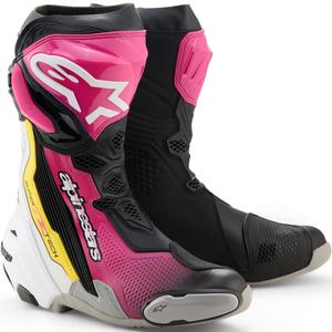 Bottes de moto Alpinestars Supertech R noir-blanc-rose-jaune