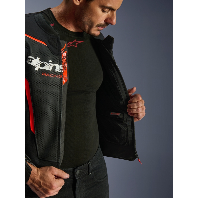 Blouson de moto en cuir Alpinestars GP Force V2 Airflow noir-rouge fluo-blanc