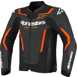 Blouson de moto en cuir Alpinestars GP Force V2 Airflow noir-rouge fluo-blanc