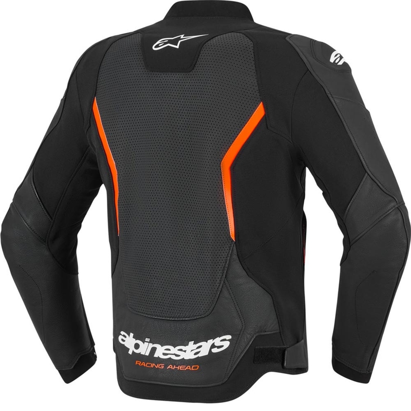 Blouson de moto en cuir Alpinestars GP Force V2 Airflow noir-rouge fluo-blanc
