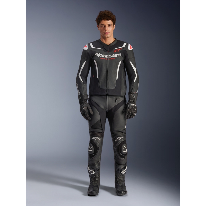 Blouson de moto en cuir Alpinestars GP Force V2 Airflow noir et blanc