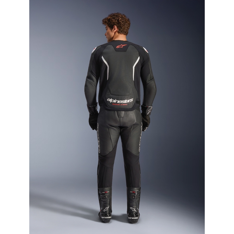 Blouson de moto en cuir Alpinestars GP Force V2 Airflow noir et blanc