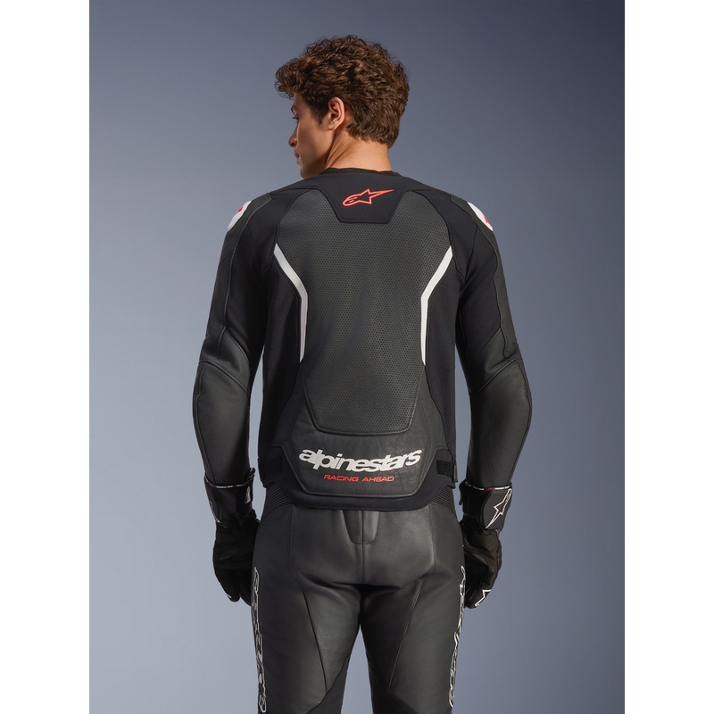 Blouson de moto en cuir Alpinestars GP Force V2 Airflow noir et blanc