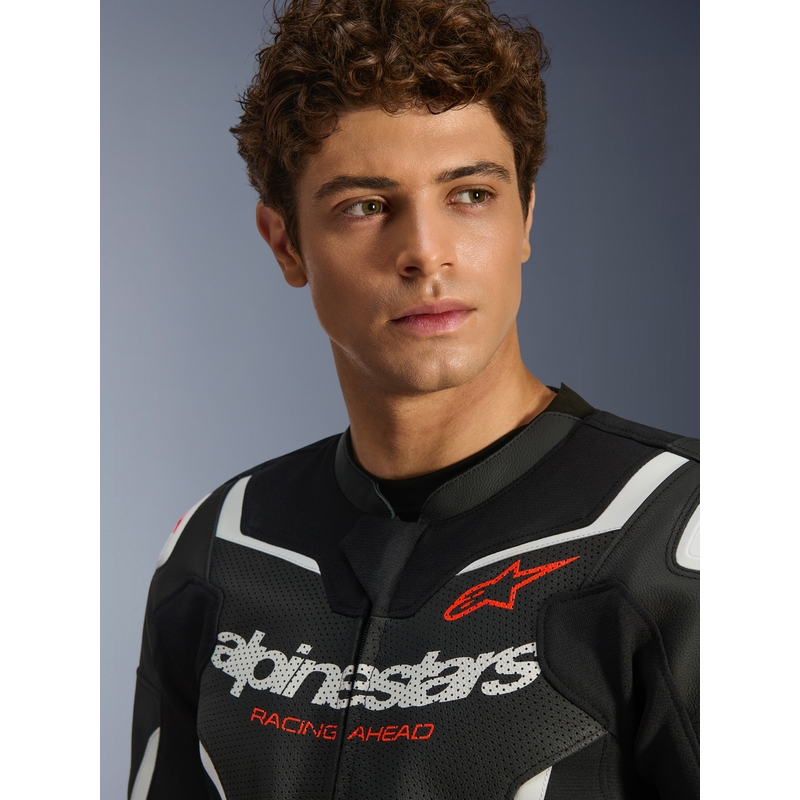 Blouson de moto en cuir Alpinestars GP Force V2 Airflow noir et blanc