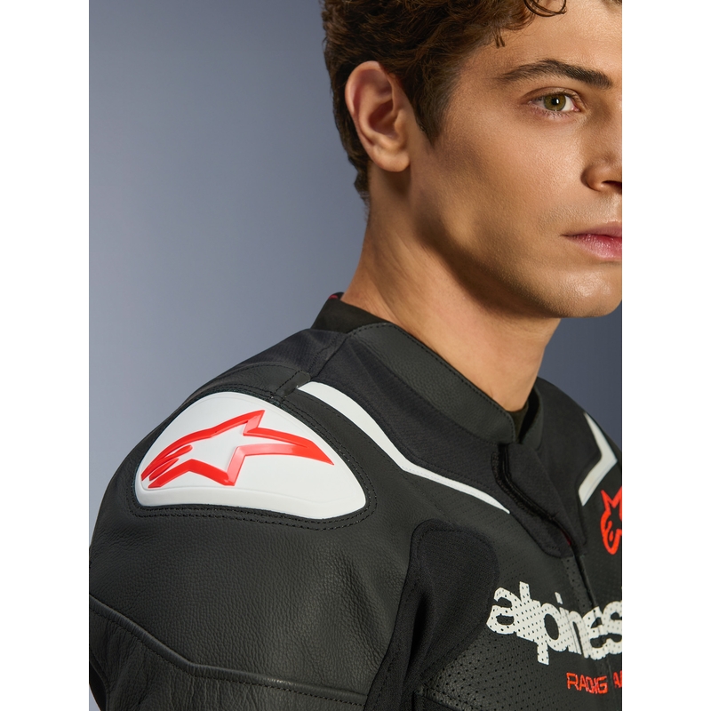 Blouson de moto en cuir Alpinestars GP Force V2 Airflow noir et blanc