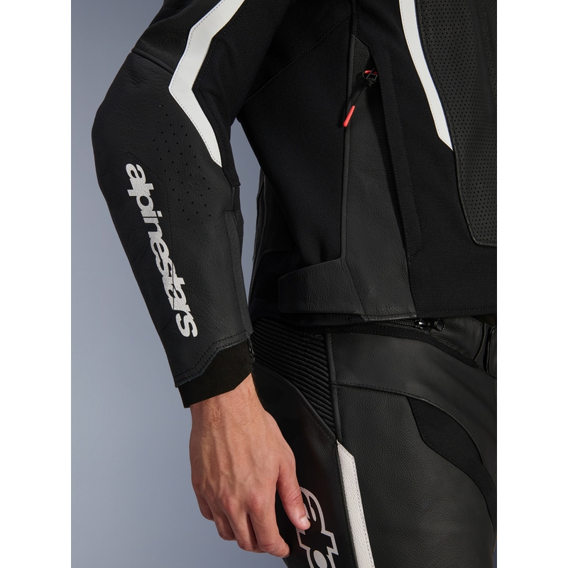 Blouson de moto en cuir Alpinestars GP Force V2 Airflow noir et blanc