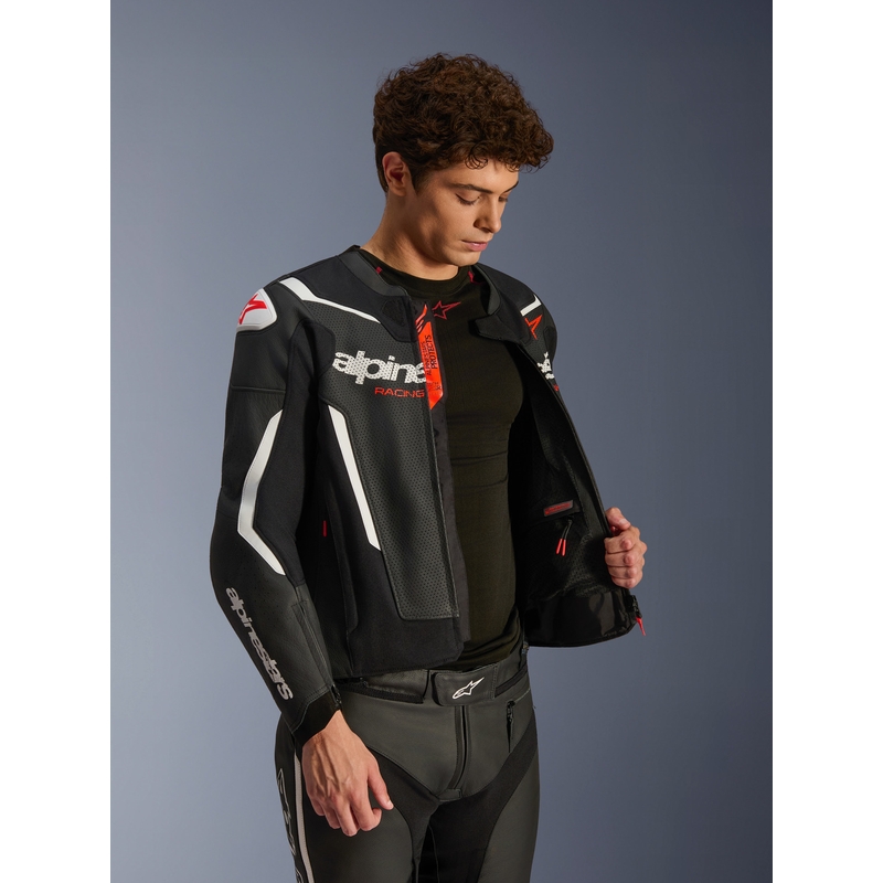Blouson de moto en cuir Alpinestars GP Force V2 Airflow noir et blanc