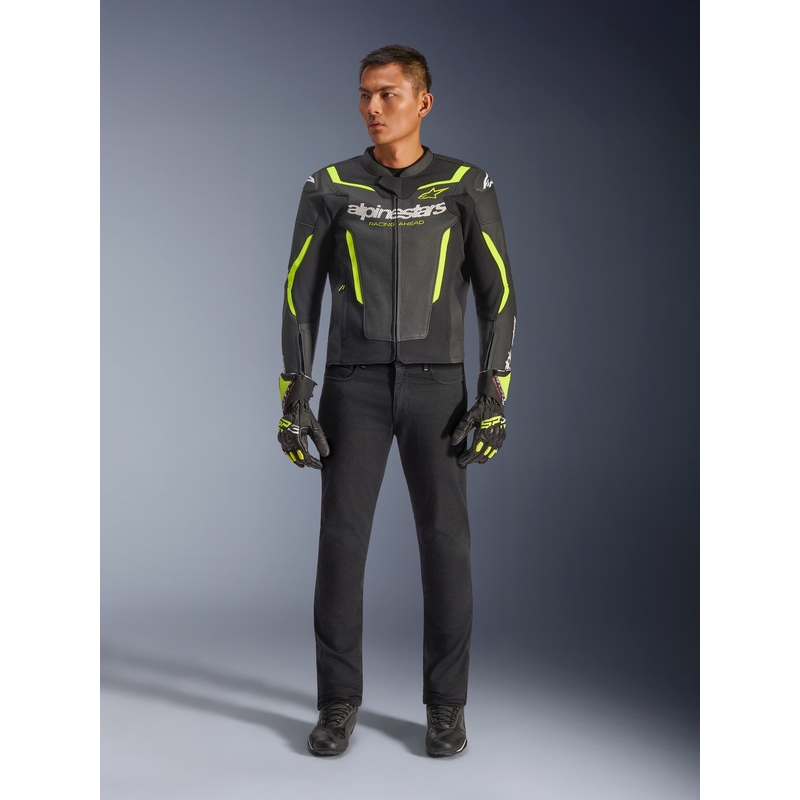 Blouson de moto en cuir Alpinestars GP Force V2 Airflow noir et jaune fluo
