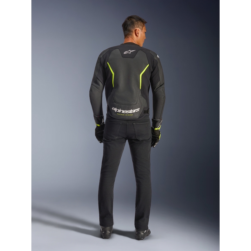Blouson de moto en cuir Alpinestars GP Force V2 Airflow noir et jaune fluo