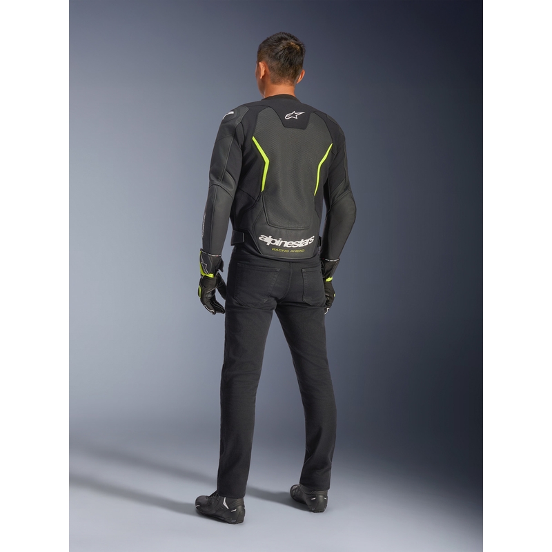 Blouson de moto en cuir Alpinestars GP Force V2 Airflow noir et jaune fluo