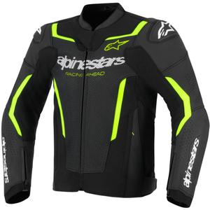 Blouson de moto en cuir Alpinestars GP Force V2 Airflow noir et jaune fluo