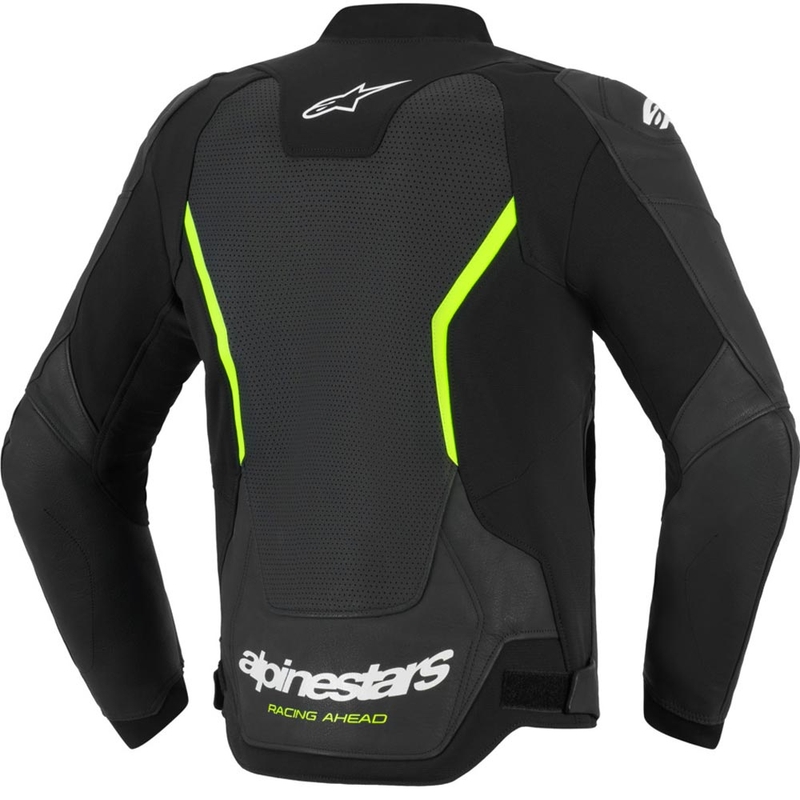 Blouson de moto en cuir Alpinestars GP Force V2 Airflow noir et jaune fluo