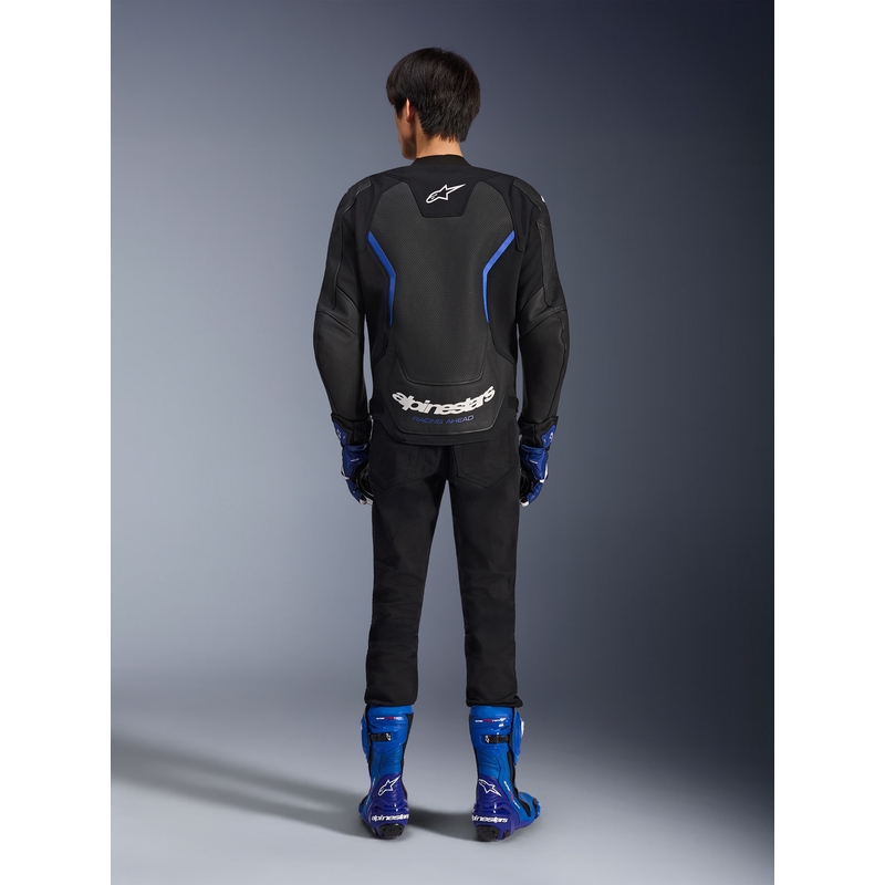 Blouson de moto en cuir Alpinestars GP Force V2 Airflow noir et bleu métallisé