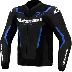 Blouson de moto en cuir Alpinestars GP Force V2 Airflow noir et bleu métallisé