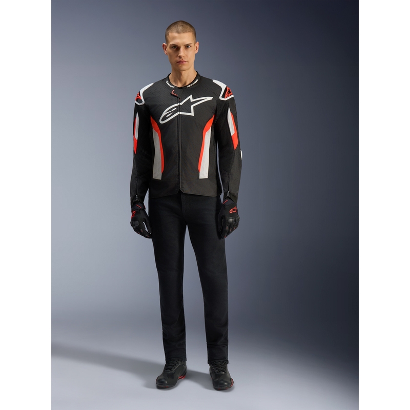 Blouson de moto Alpinestars T-GP AIR noir et rouge fluo