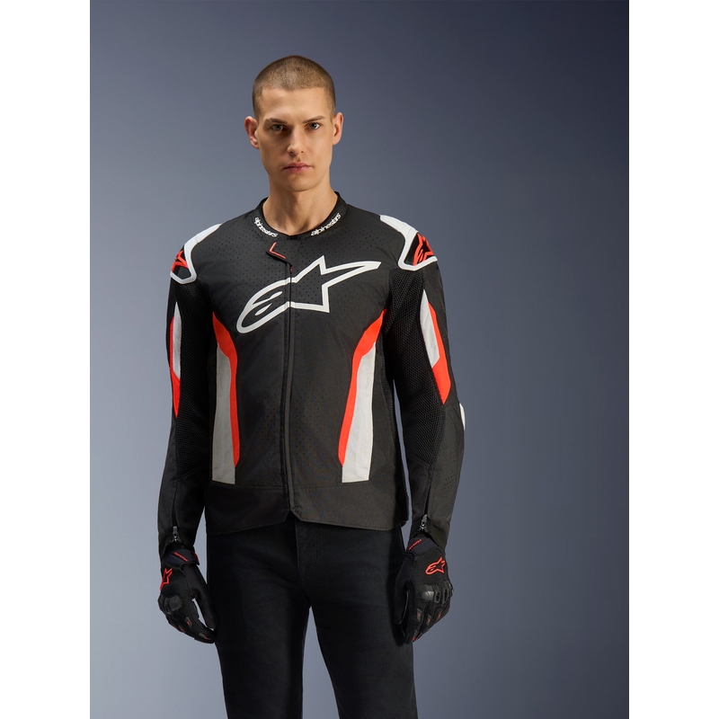Blouson de moto Alpinestars T-GP AIR noir et rouge fluo