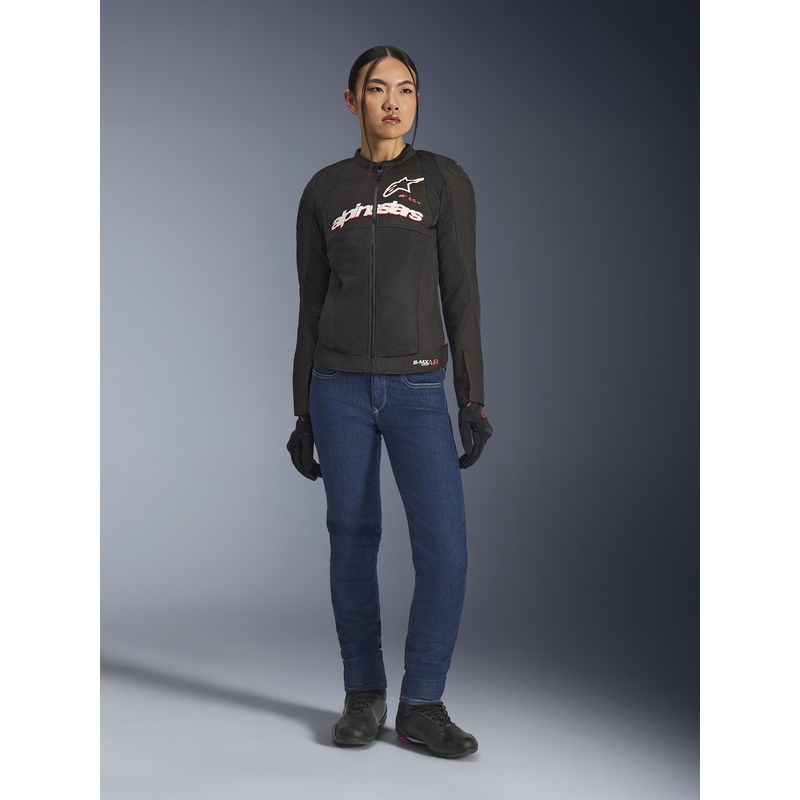 Veste de moto Alpinestars Stella SMX Air pour femme, noir, blanc et rouge fluo