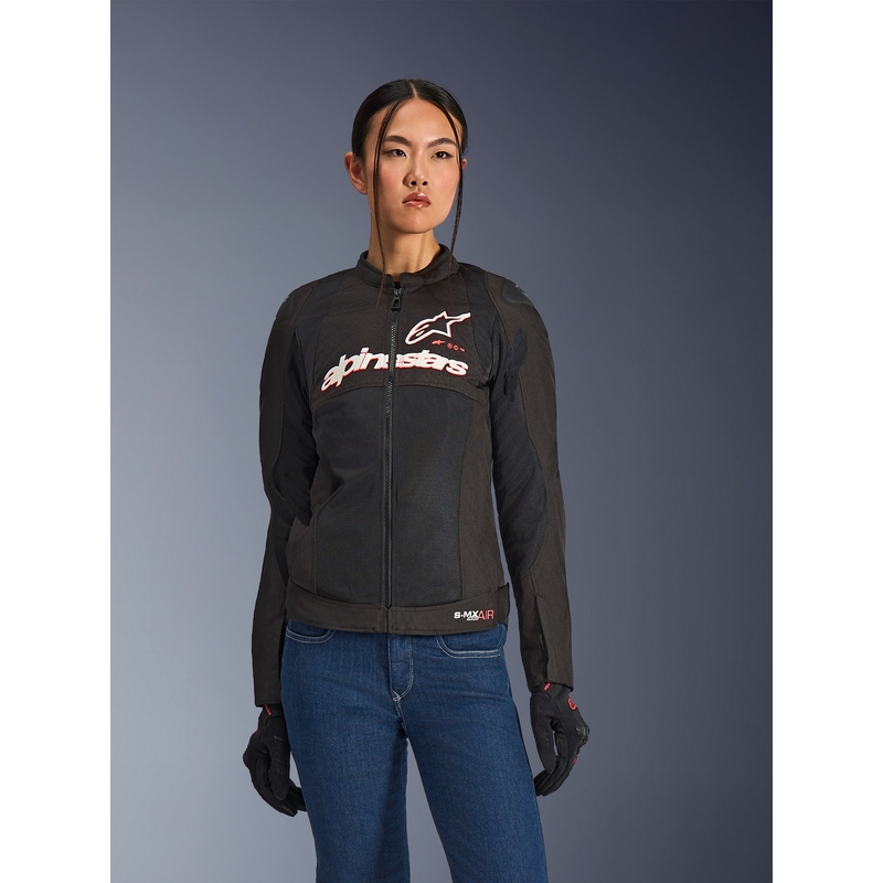 Veste de moto Alpinestars Stella SMX Air pour femme, noir, blanc et rouge fluo