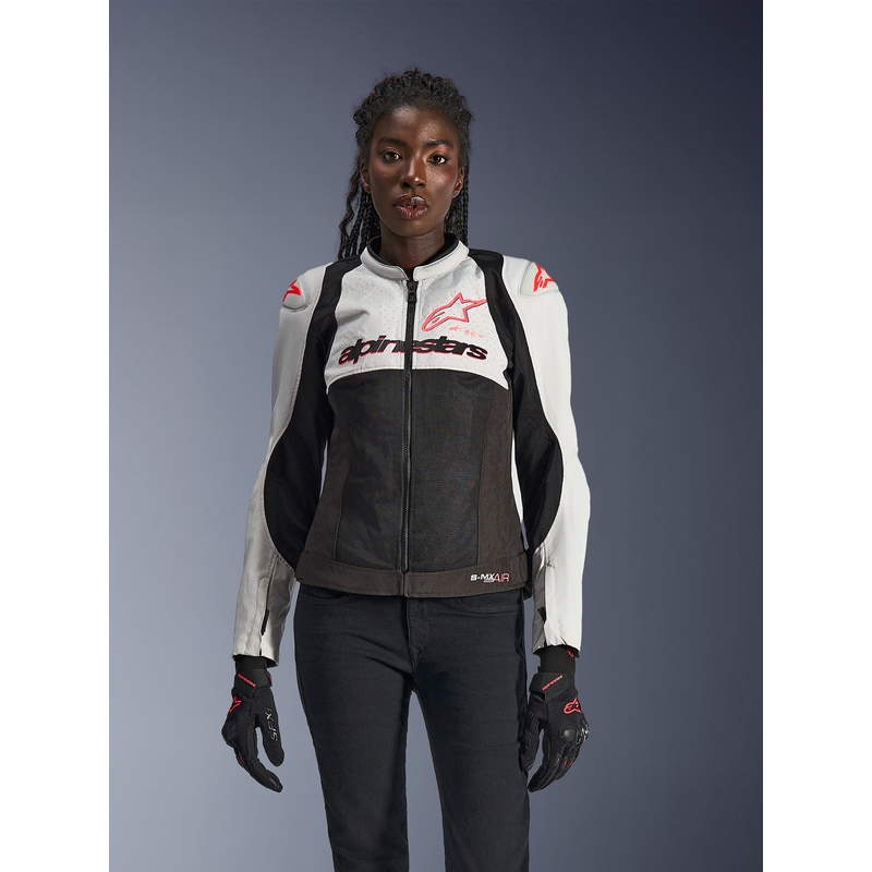 Veste de moto Alpinestars Stella SMX Air pour femme, gris clair-noir-rose
